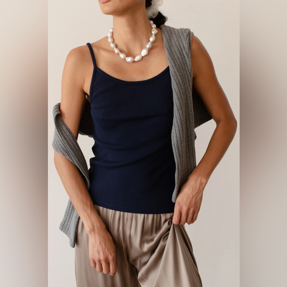 DONNI. Rib Spaghetti Tank Navy XS